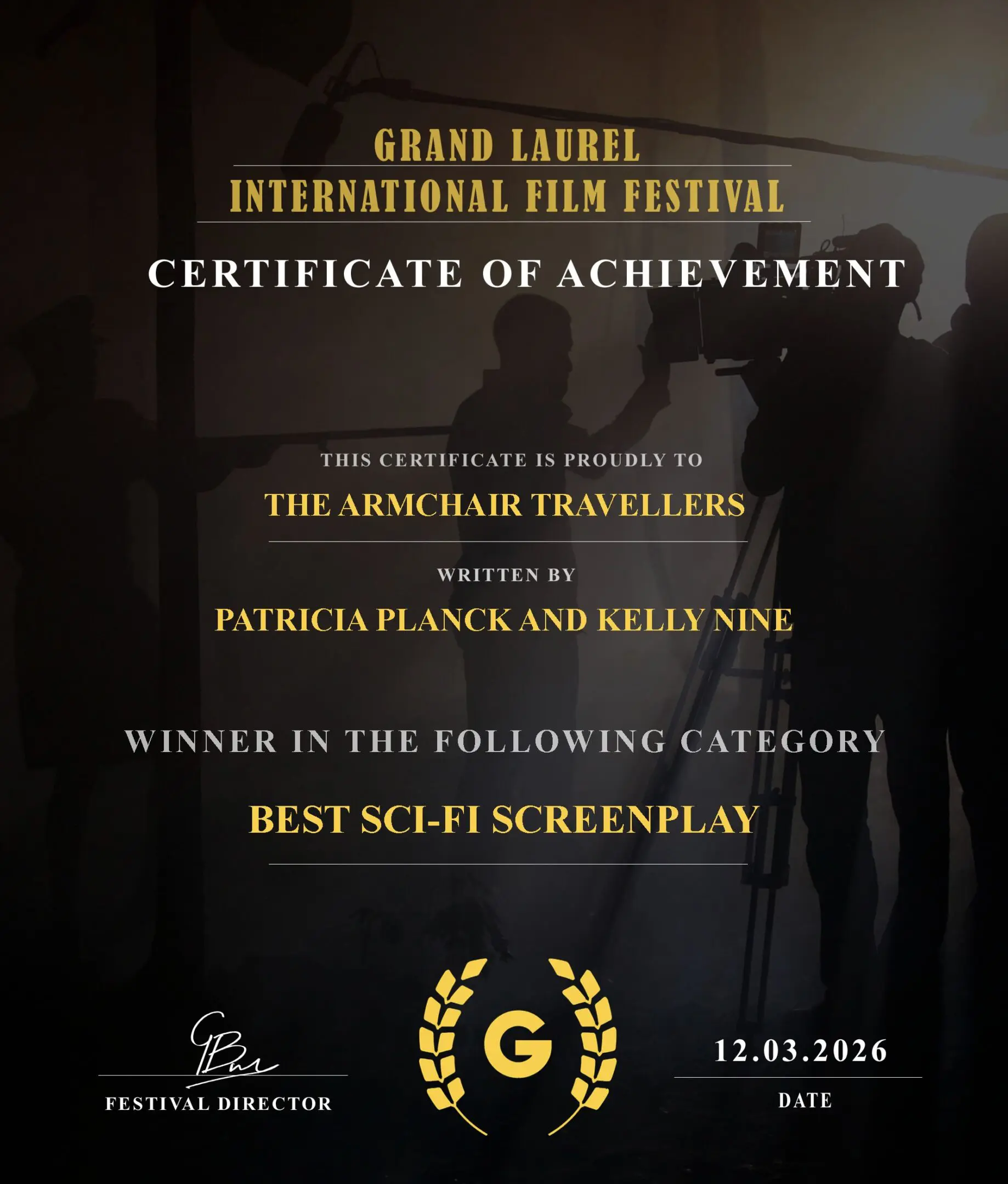Film festival certificate for Best Sci-Fi Screenplay