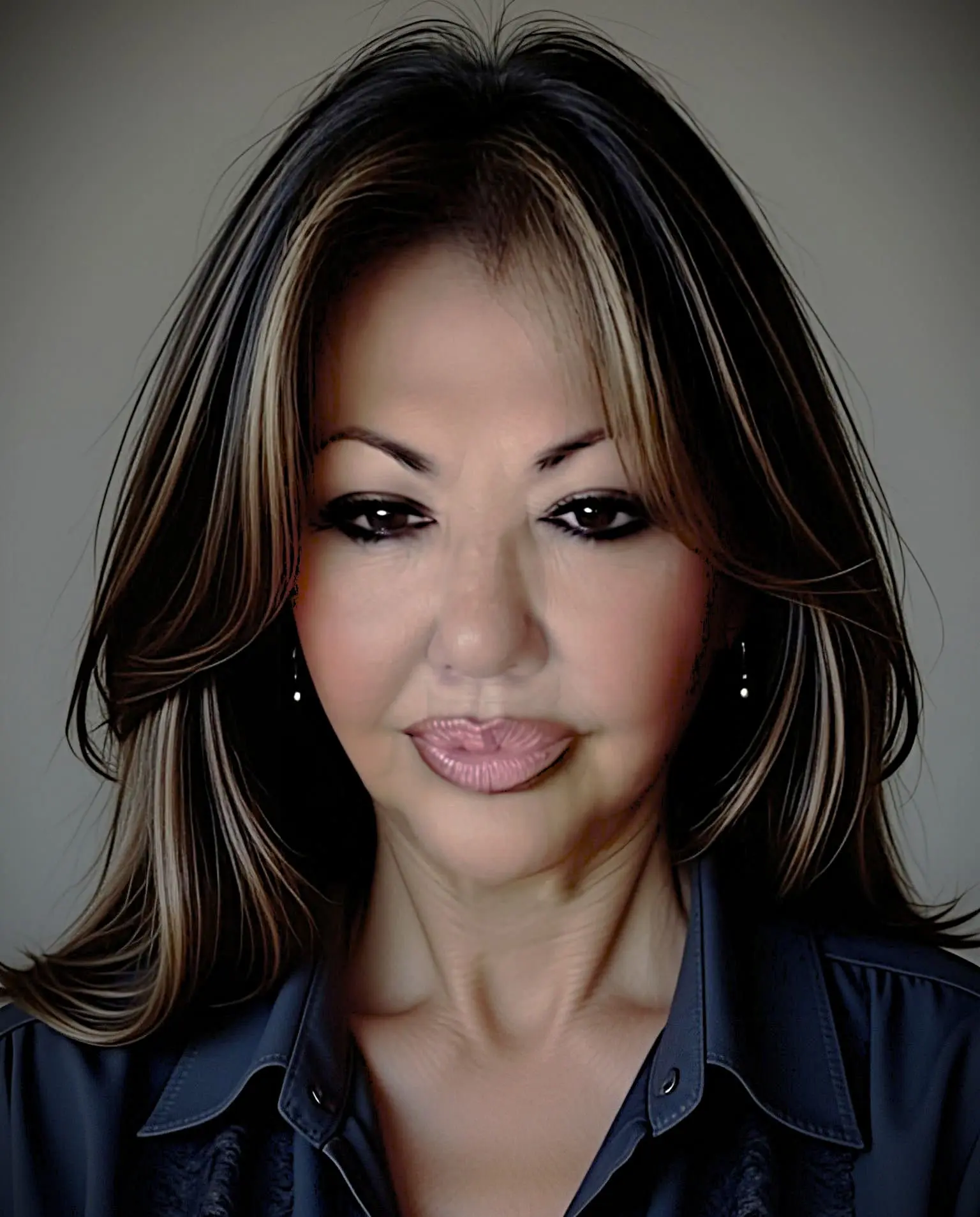 Close-up portrait of woman with highlighted hair