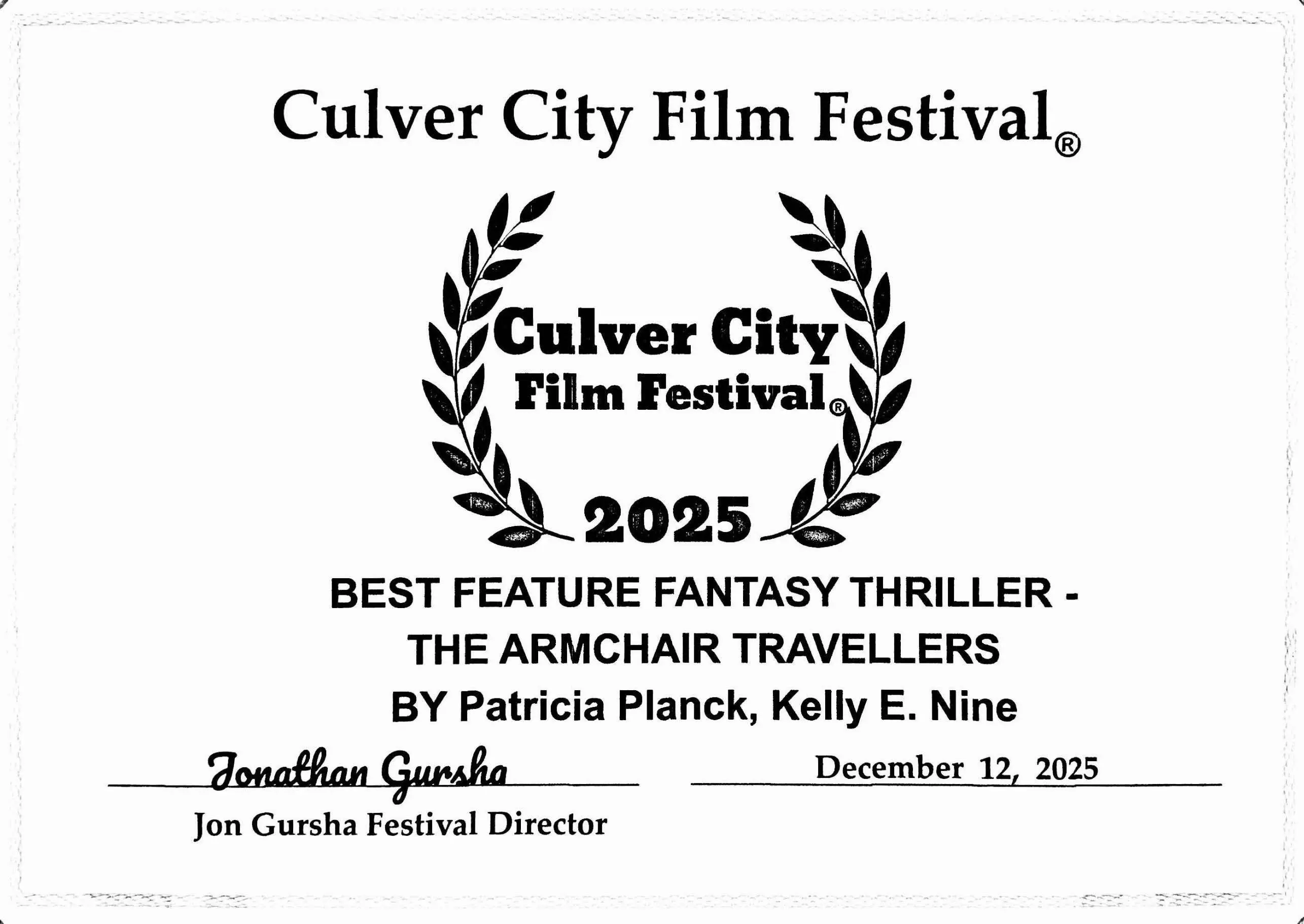 <b>The Armchair Travellers</b><br>WINNER<br> Best Feature Fantasy/Thriller<br>Screenplay 2025